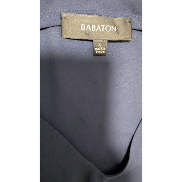 Aritzia Babaton Navy V-Neck Short Sleeve Maxi Dress Side Slit Size L - Picture 8 of 10